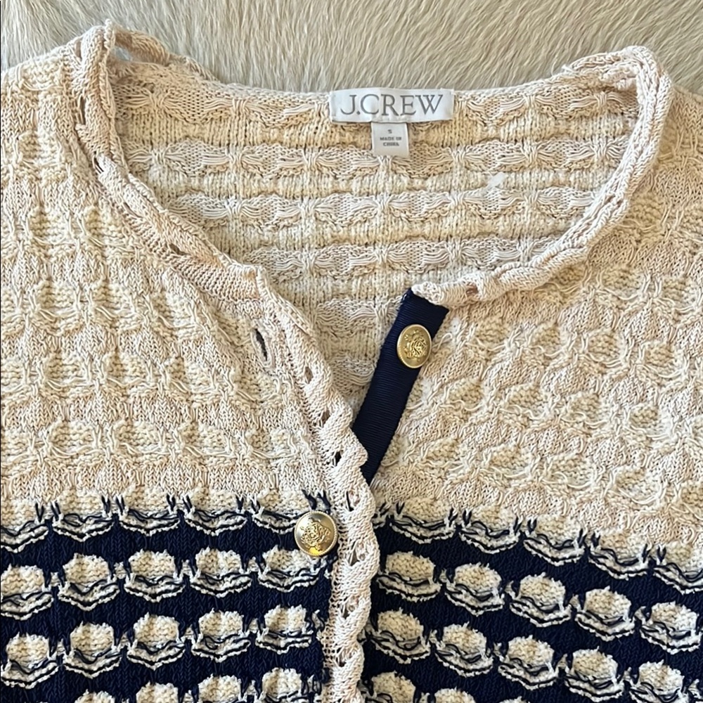 J. Crew Blue and Cream Cardigan Sweater - Picture 3 of 8